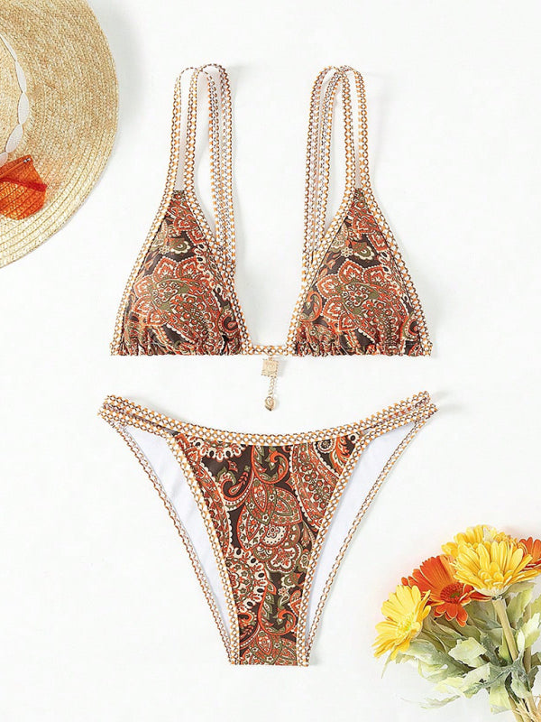 Paisley Swimsuit Triangle Bikini Top & Bottoms 2 Piece Bikinis