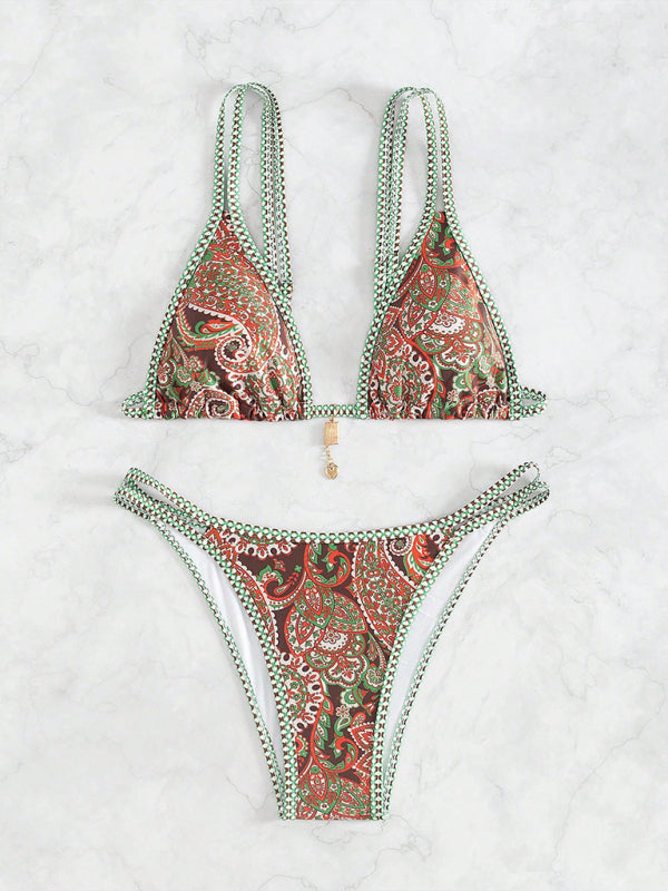 Paisley Swimsuit Triangle Bikini Top & Bottoms 2 Piece Bikinis