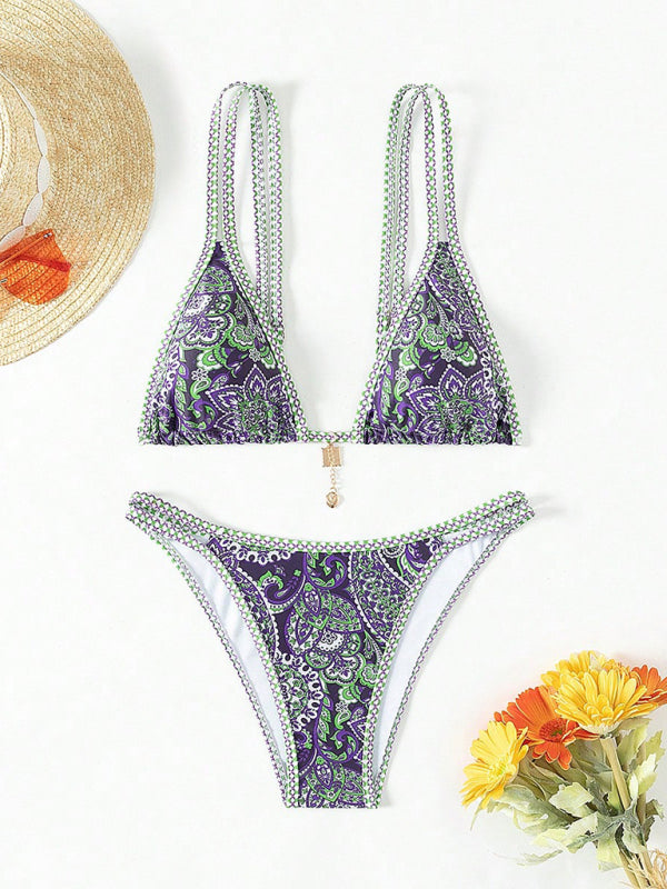 Paisley Swimsuit Triangle Bikini Top & Bottoms 2 Piece Bikinis