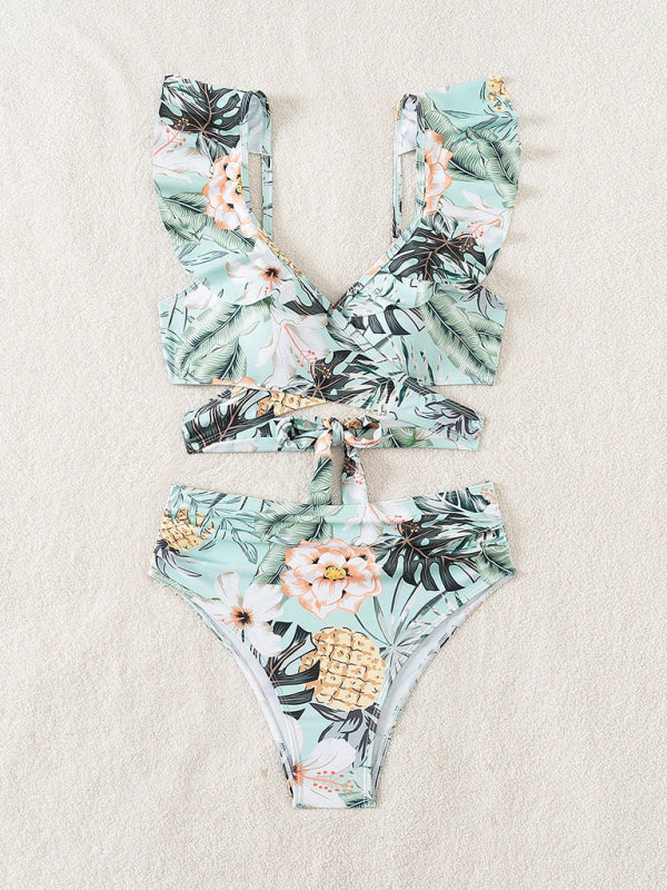 Floral Criss-Cross High-Waist Tankini Two-Piece Swimwear Swimwear