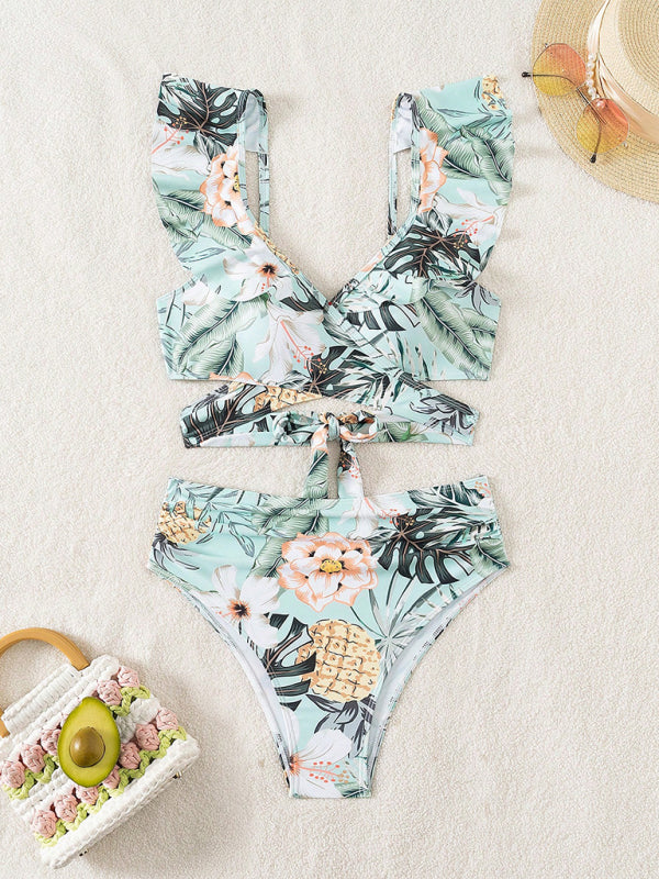 Floral Criss-Cross High-Waist Tankini Two-Piece Swimwear Swimwear