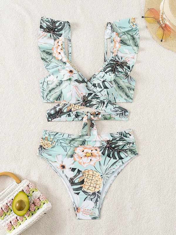 Floral Criss-Cross High-Waist Tankini Two-Piece Swimwear Swimwear