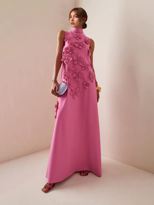 Pink Gown with Floral Appliques for Elegant Nights	