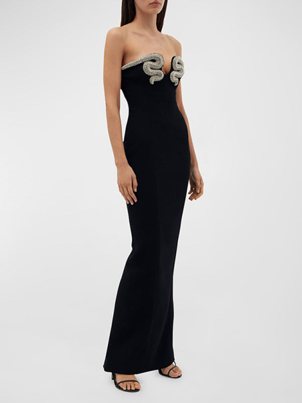 Elegant Strapless Rhinestone Gown Tube Evening Dress Elegant