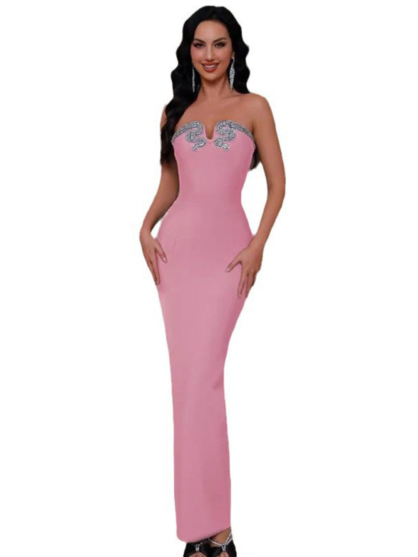 Elegant Strapless Rhinestone Gown Tube Evening Dress Elegant