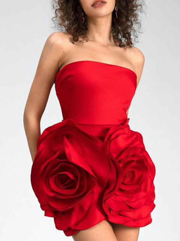 Strapless Mini Dress with Rose Applique for Prom	