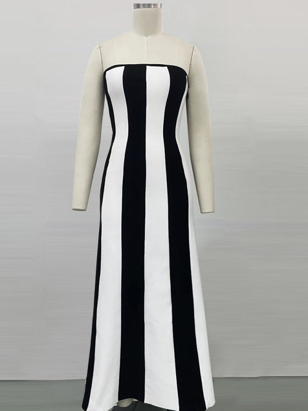 Vertical Stripe Tube Long Dress Tube Dresses