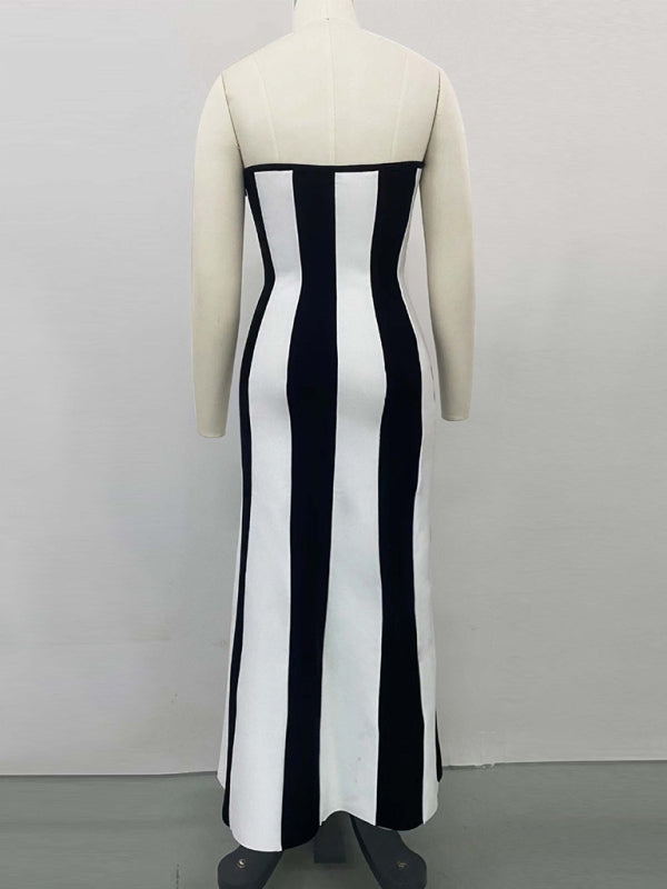 Vertical Stripe Tube Long Dress Tube Dresses