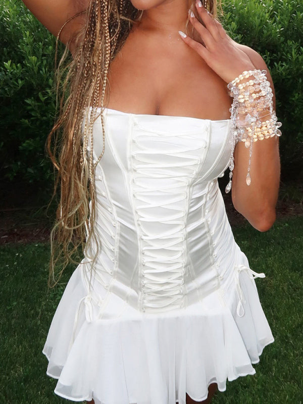 Chiffon Accented Strapless Corset Dress Elegant Mini Dresses