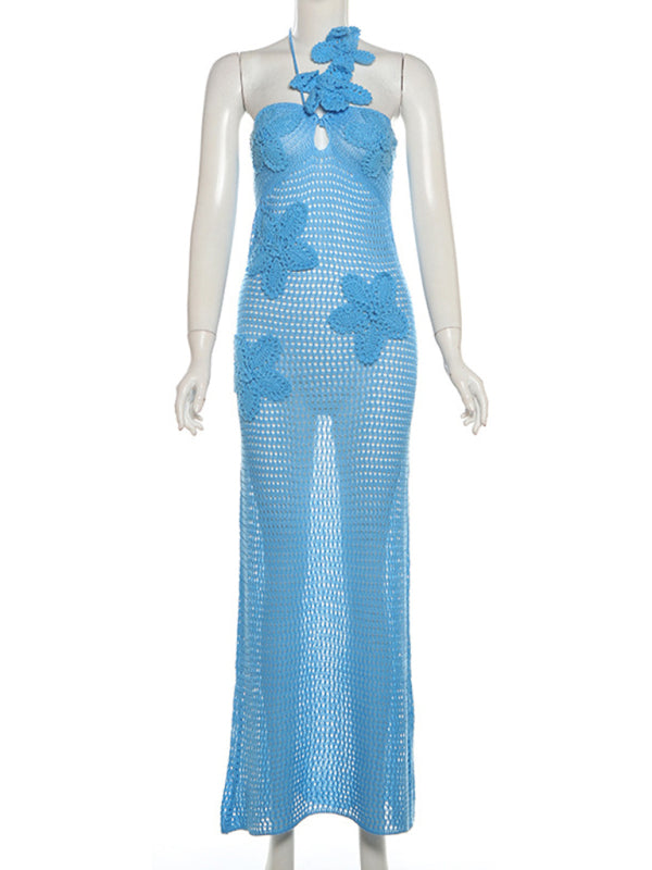 Cutout Maxi Dress for Beach Parties Hollow Knit Cover Ups Knit