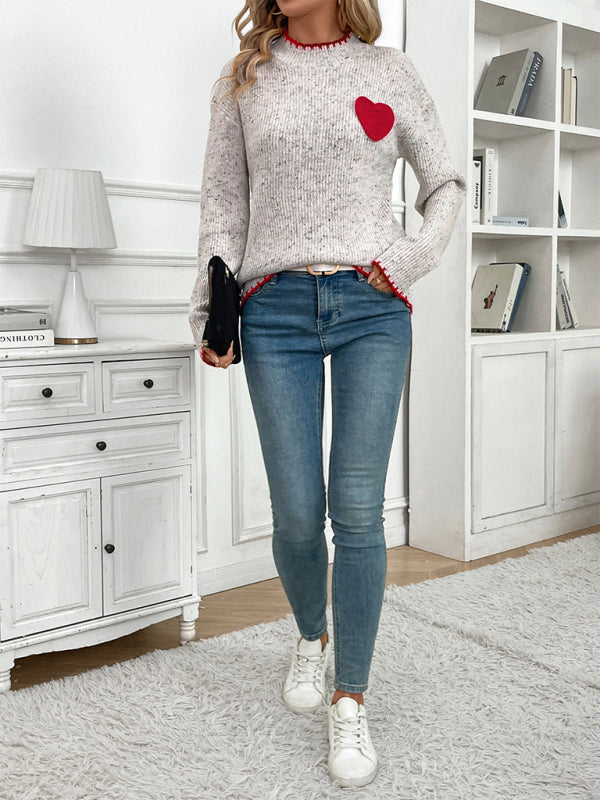 Casual Heart Patch Jumper High-Neck Sweater Sweaters