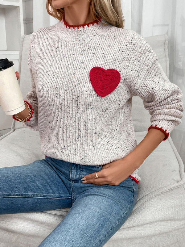 Casual Heart Patch Jumper High-Neck Sweater Sweaters