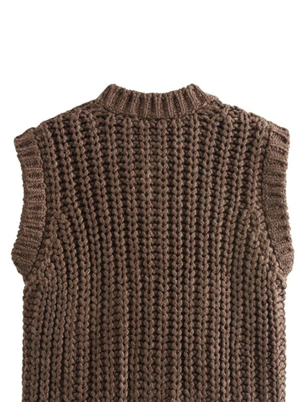 Chunky Knit Vest Casual Cable Cardigan Vests