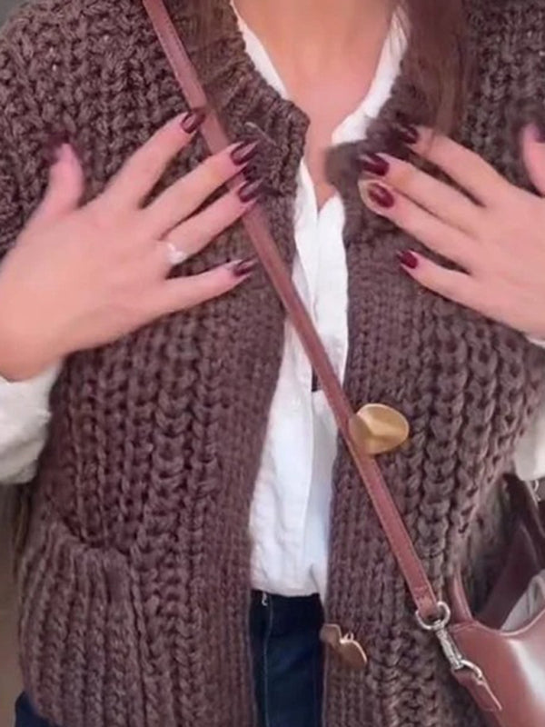 Chunky Knit Vest Casual Cable Cardigan Vests