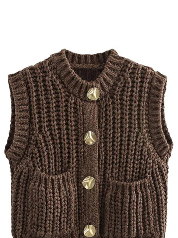 Chunky Knit Vest Casual Cable Cardigan Vests