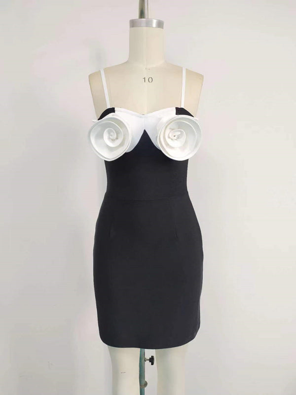 Haute Couture Inspired Black Gala Dress with White Rosettes Party