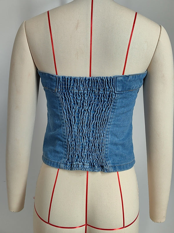 Denim-Inspired Strapless Top Tube Tops