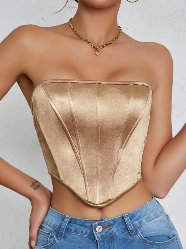 Victorian Inspired Satin Corset Strapless Top Tube Tops