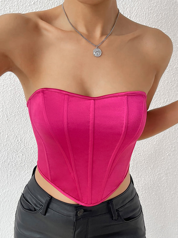 Victorian Inspired Satin Corset Strapless Top Tube Tops