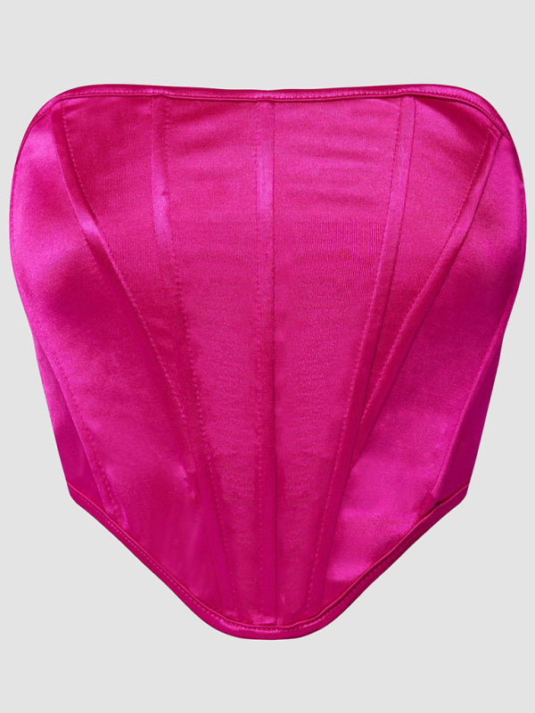 Victorian Inspired Satin Corset Strapless Top Tube Tops