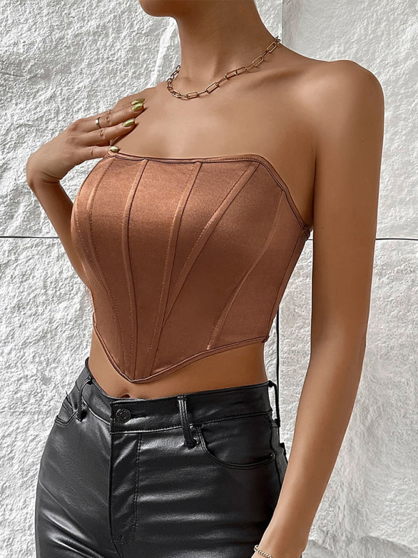 Victorian Inspired Satin Corset Strapless Top Tube Tops