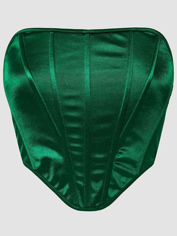 Victorian Inspired Satin Corset Strapless Top Tube Tops