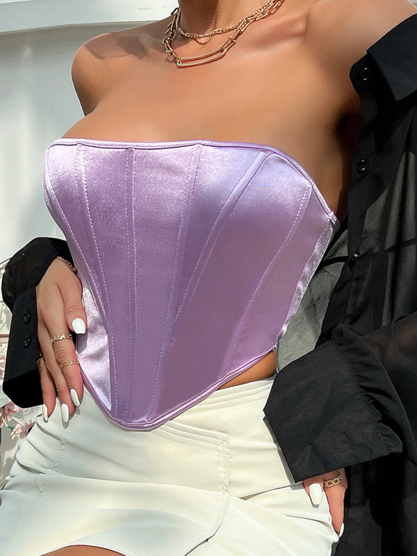 Victorian Inspired Satin Corset Strapless Top Tube Tops