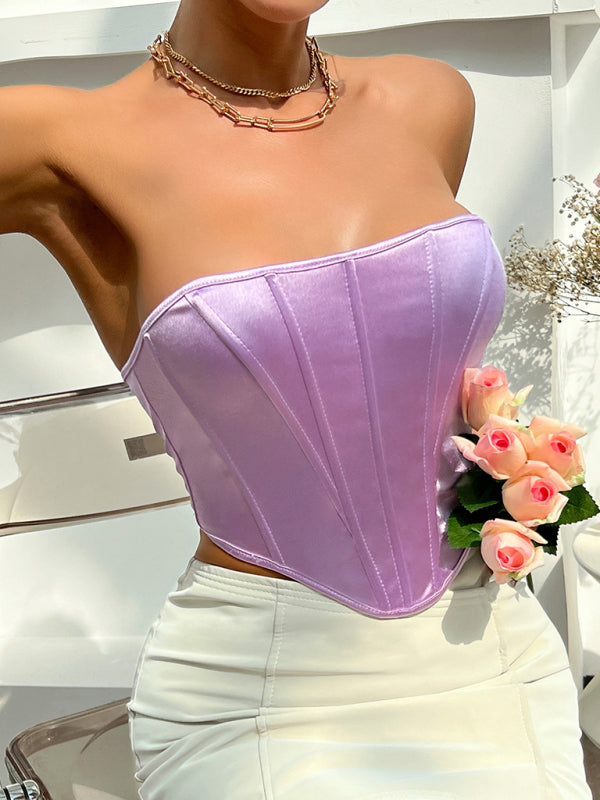 Victorian Inspired Satin Corset Strapless Top Tube Tops