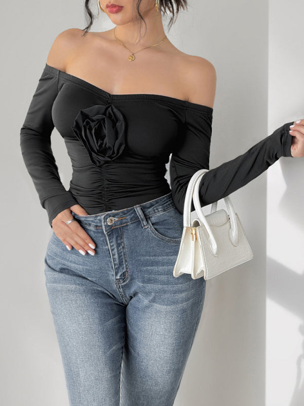 Floral Applique Off-Shoulder Bodysuit for Cocktail Parties