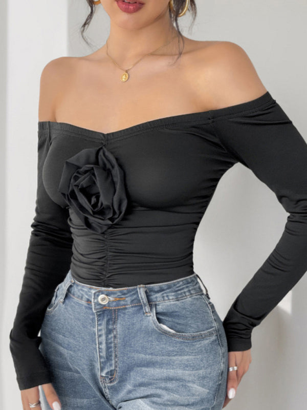 Floral Applique Off-Shoulder Bodysuit for Cocktail Parties