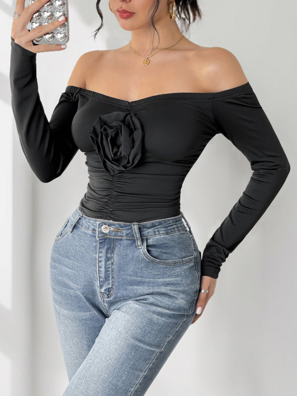 Floral Applique Off-Shoulder Bodysuit for Cocktail Parties