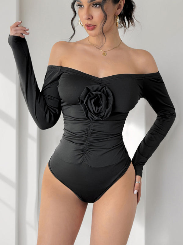 Floral Applique Off-Shoulder Bodysuit for Cocktail Parties