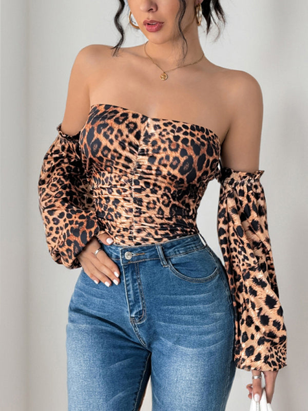 Leopard Print Off-Shoulder Bodysuit with Dramatic Sleeves