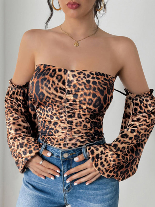 Leopard Print Off-Shoulder Bodysuit with Dramatic Sleeves