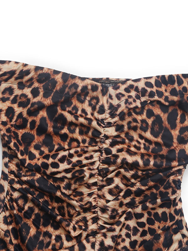 Leopard Print Off-Shoulder Bodysuit with Dramatic Sleeves