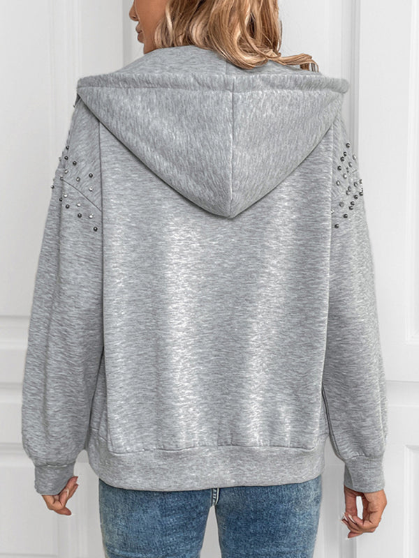 Heather-Gray Studded Hooded Jacket for Casual Days Cardigans