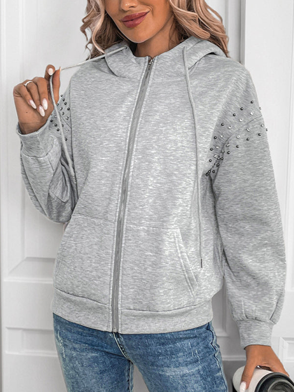 Heather-Gray Studded Hooded Jacket for Casual Days Cardigans