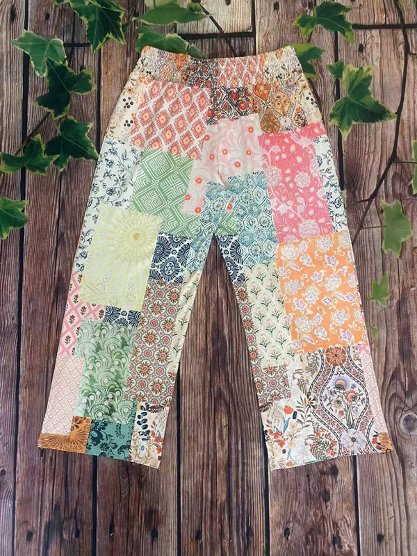 Artistic Boho Patchwork Pants with Elastic Waistband Pants