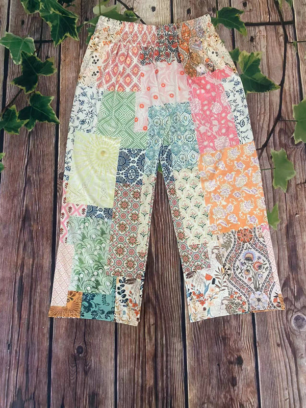 Artistic Boho Patchwork Pants with Elastic Waistband Pants