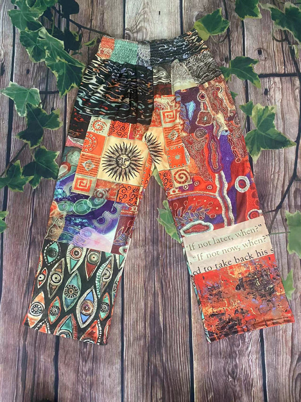 Artistic Boho Patchwork Pants with Elastic Waistband Pants