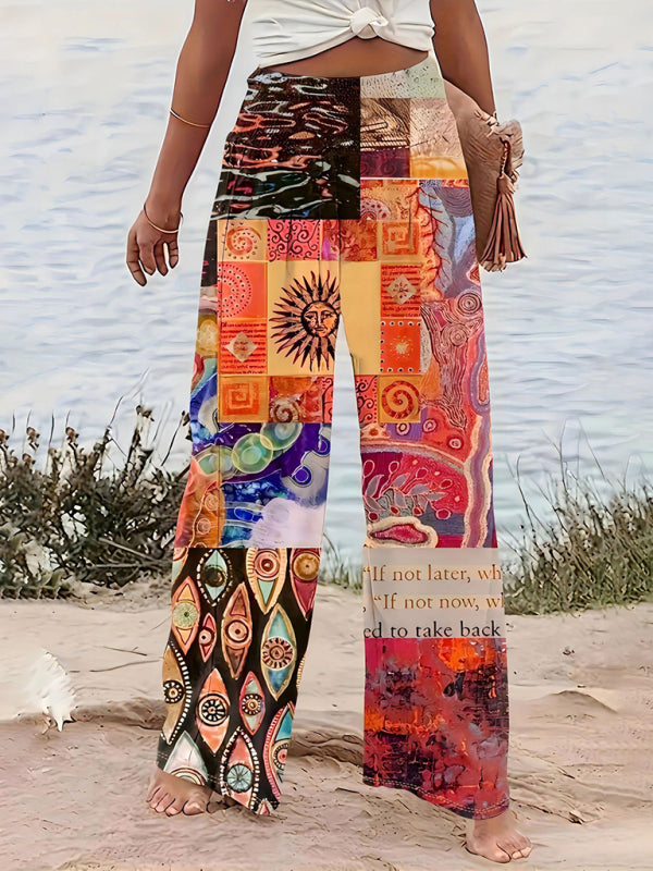 Artistic Boho Patchwork Pants with Elastic Waistband Pants