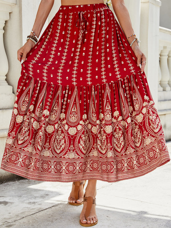 Gold Patterned Boho Midi Skirt for Summer Boho Midi Dresses