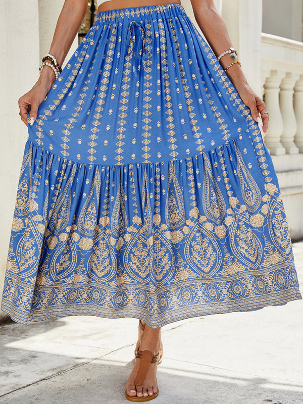 Gold Patterned Boho Midi Skirt for Summer Boho Midi Dresses