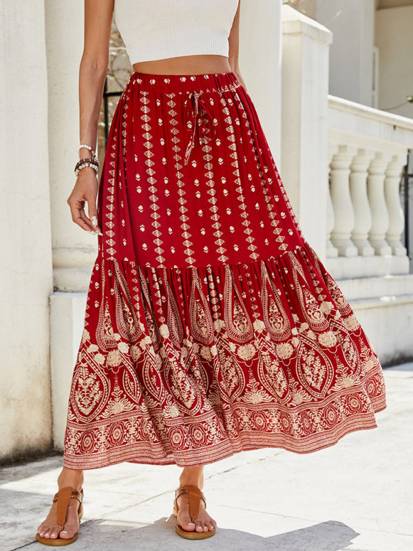 Gold Patterned Boho Midi Skirt for Summer Boho Midi Dresses