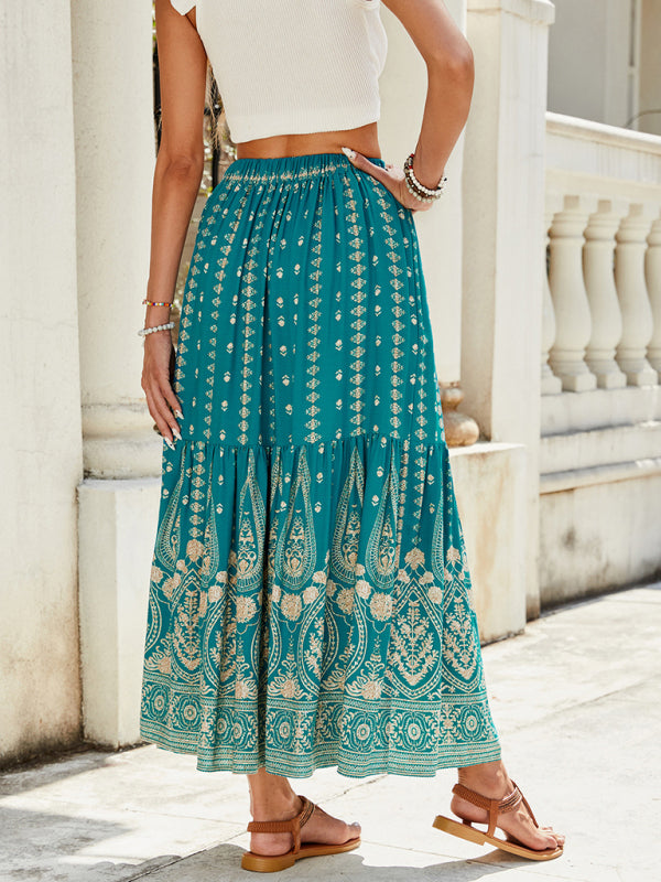 Gold Patterned Boho Midi Skirt for Summer Boho Midi Dresses