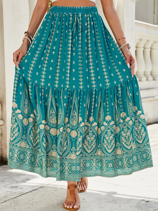 Gold Patterned Boho Midi Skirt for Summer Boho Midi Dresses