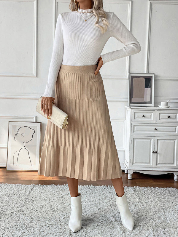 Camel Pleated Midi Skirt for Work & Events Midi Skirts