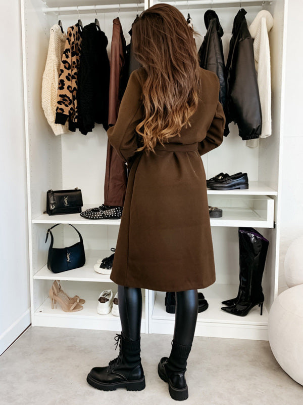 Elegant Wool Coat for Women Double-Breasted Belted Outerwear