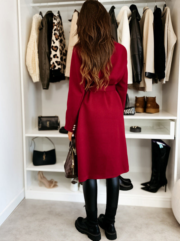 Elegant Wool Coat for Women Double-Breasted Belted Outerwear