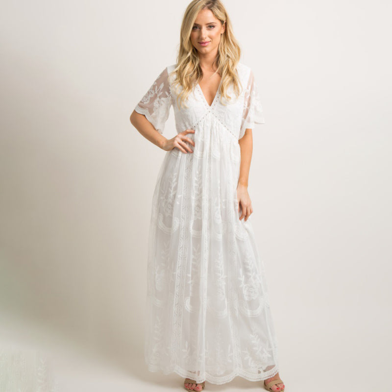 Maternity Lace Maxi Dress for Elegant Moms-to-Be	